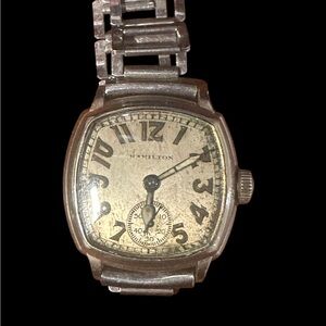 Vintage Art Deco Men's 14K Gold Filled Hamilton watch w Band Working ~1930